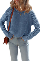 Ashleigh Blue Cable Knit Raglan Sleeve Casual Sweater Sweaters f289b6af1130a0c8