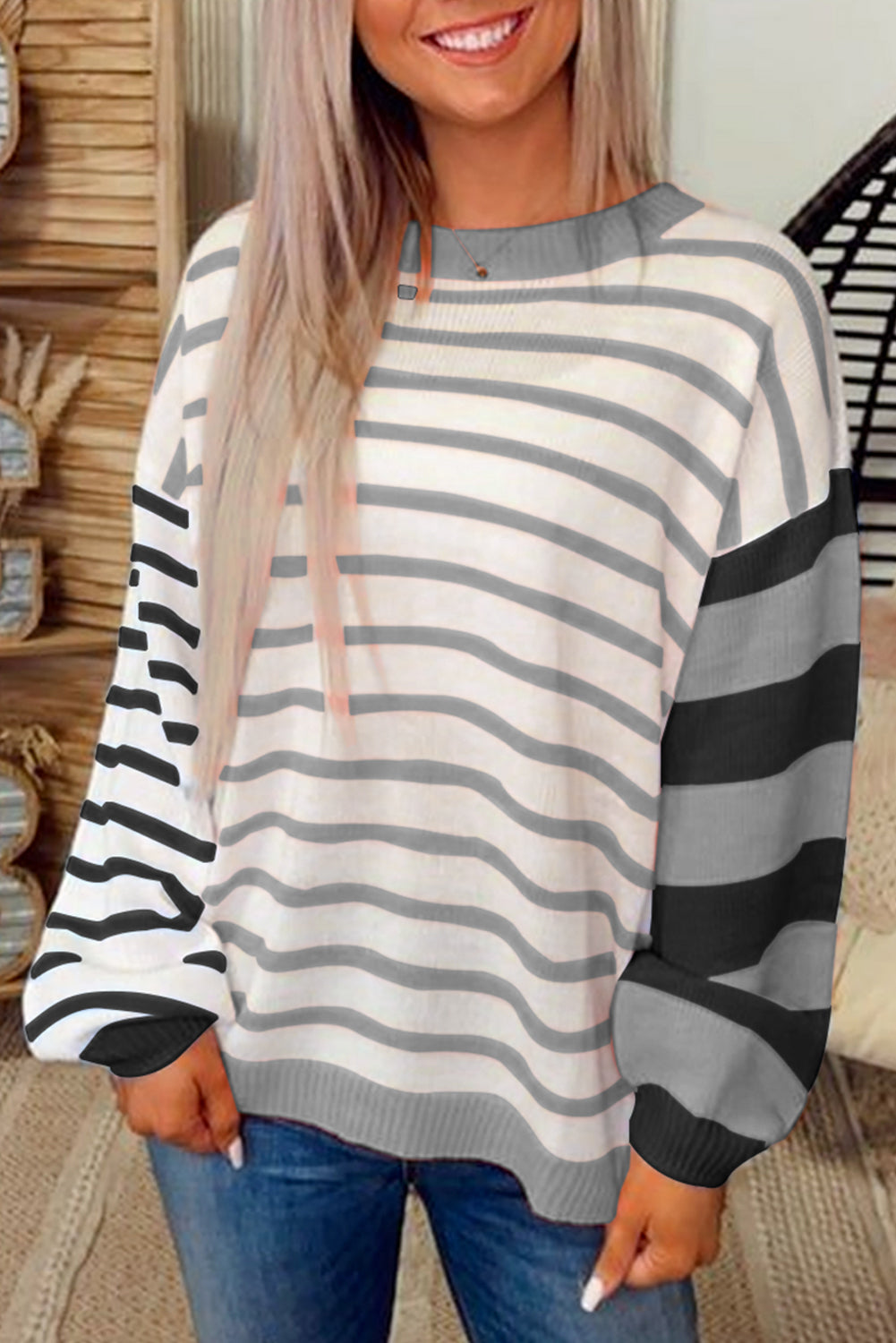 Orange Striped Colorblock Pullover Sweater Sweaters f2b986236ce93b85