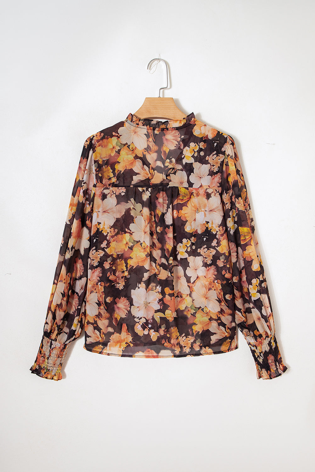 Black Floral V Neck Long Puff Sleeve Breezy Blouse Blouses f2f6c432f04b1234