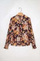 Black Floral V Neck Long Puff Sleeve Breezy Blouse Blouses f2f6c432f04b1234