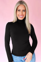 Black Slim Fit High Neck Long Sleeve Basic Top Long Sleeve Tops f3027e409046f0ec