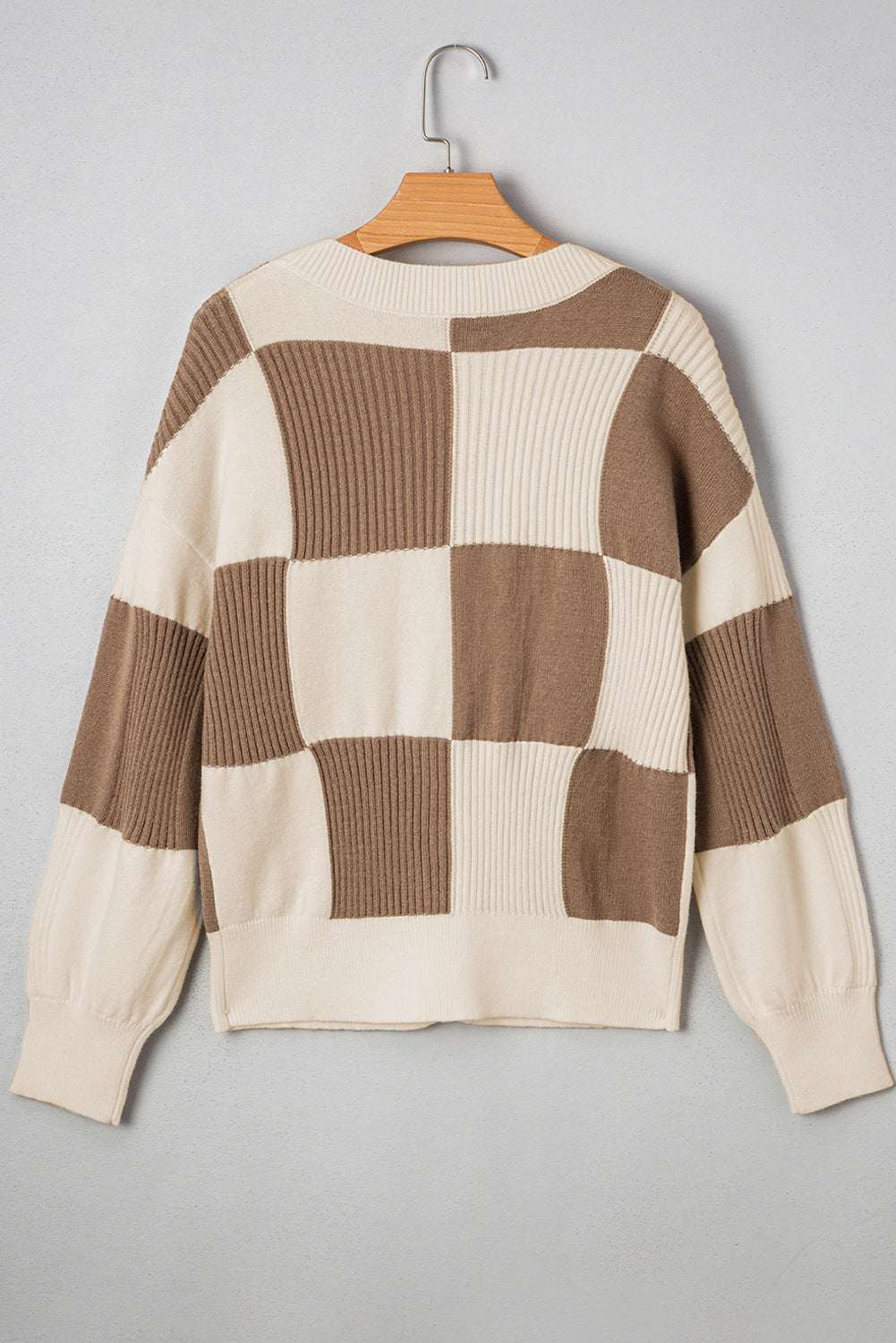 Khaki Checkered Ribbed Button Up Plus Size Cardigan Plus Size Sweaters&Cardigans f310c99f0e909d18