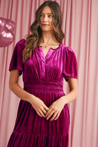 Red Dahlia Velvet Short Sleeve Shirred Waist Tiered Maxi Dress Maxi Dresses f39606281a790a3d