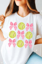 White Casual Bow Tie Baseball Graphic Round Neck Tee Graphic Tees f3d165669ecc3f18