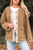 Light French Beige Puffy Plush Corduroy Edge Patchwork Jacket with Big Pockets Jackets f3de2e4c475f9bae