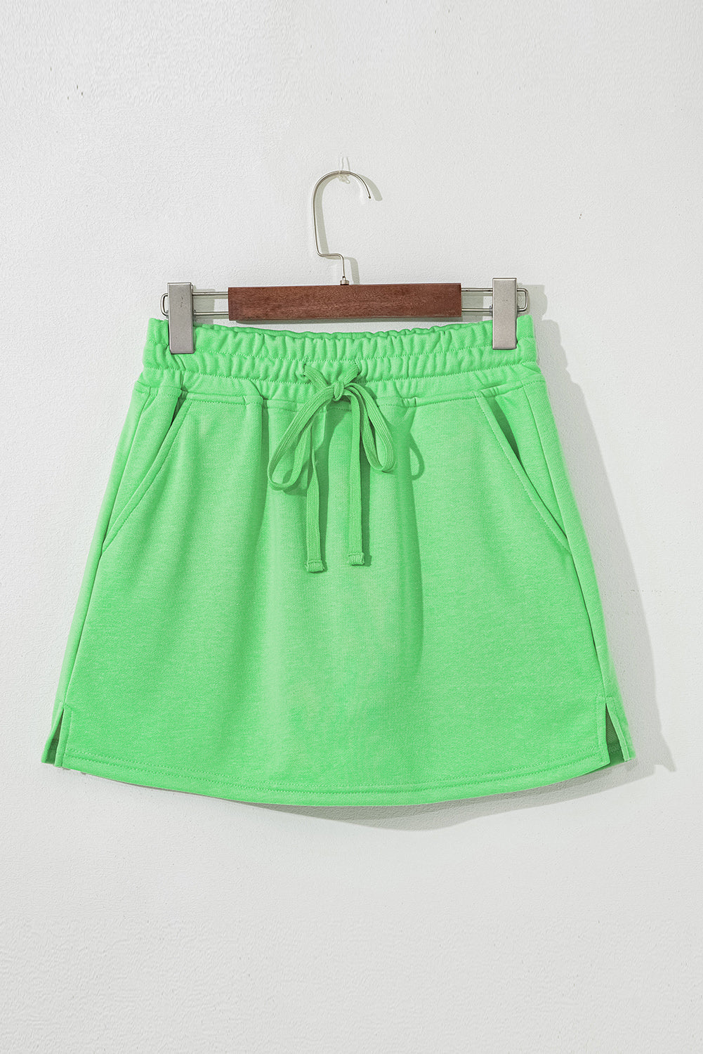 Light Green French Terry Drawstring Mini Skort with Pockets Shorts f41e3e7b40ff68c3