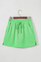 Light Green French Terry Drawstring Mini Skort with Pockets Shorts f41e3e7b40ff68c3
