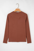 Chestnut Raw Seam Detail Solid Color Long Sleeve Top Long Sleeve Tops f43031e59947cf0f