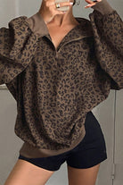 Beige Leopard Print Quarter Zip Corduroy Sweatshirt Sweatshirts & Hoodies f47372aba30fd958