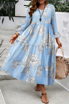 Sky Blue Floral Bell Sleeve V Neck Plus Size Tiered Maxi Dress Plus Size Dresses f4a2d1c53d62920a