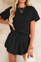 Black Cropped Tee and Ruffle High Waist Skort Set Two Piece Shorts Sets f4cfac8e8f556e4b