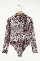 Brown Allover Leopard Print Smocked Neck Mesh Bodysuit Bodysuit f5446a954e67070c