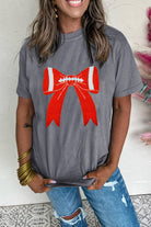 Gray Contrast Bowknot Game Day Terry Flocking Graphic Tee Graphic Tees f5468389936dfbd9