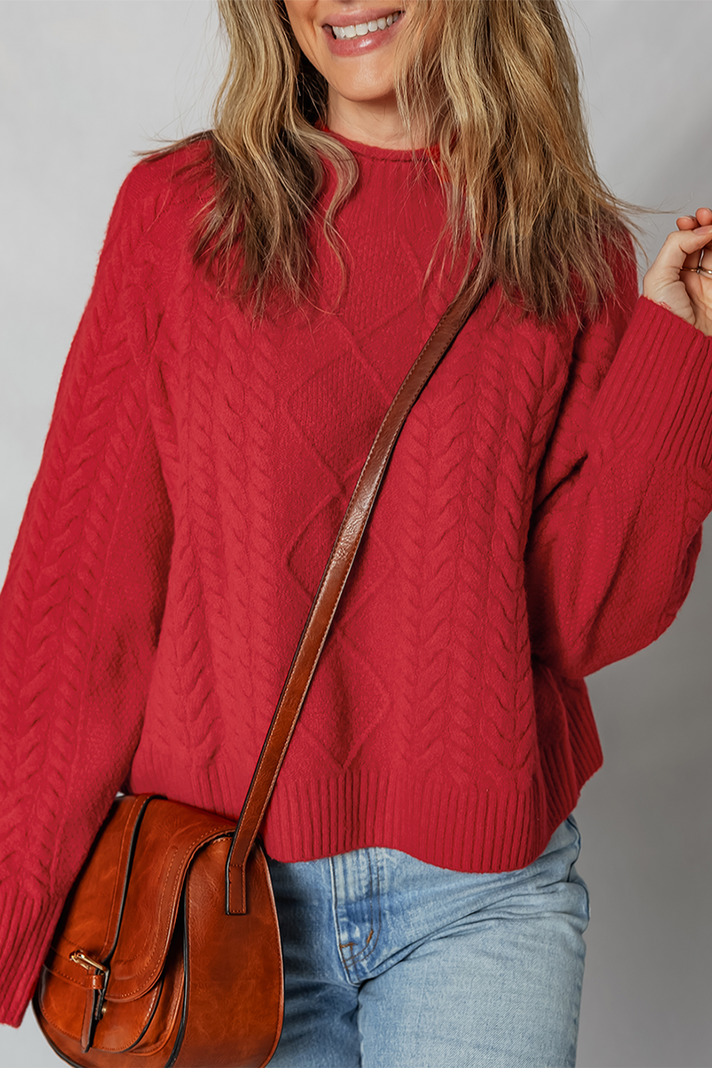 Fiery Red Cable Knit Baggy Sweater Sweaters f55285ac595c71a6