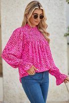 Rose Leopard Shirred Puff Sleeve Flowy Blouse Blouses f5730450c528a4af