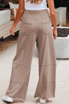 Smoke Gray Mineral Wash Exposed Seam Drawstring Elastic Waistband Wide Leg Cargo Pants Pants & Culotte f594a166a5d0a449