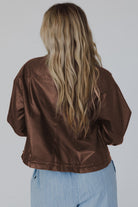 Chicory Coffee Flap Pocket Drawstring Hem Leather Jacket Jackets f5d37f4507b8e0c3