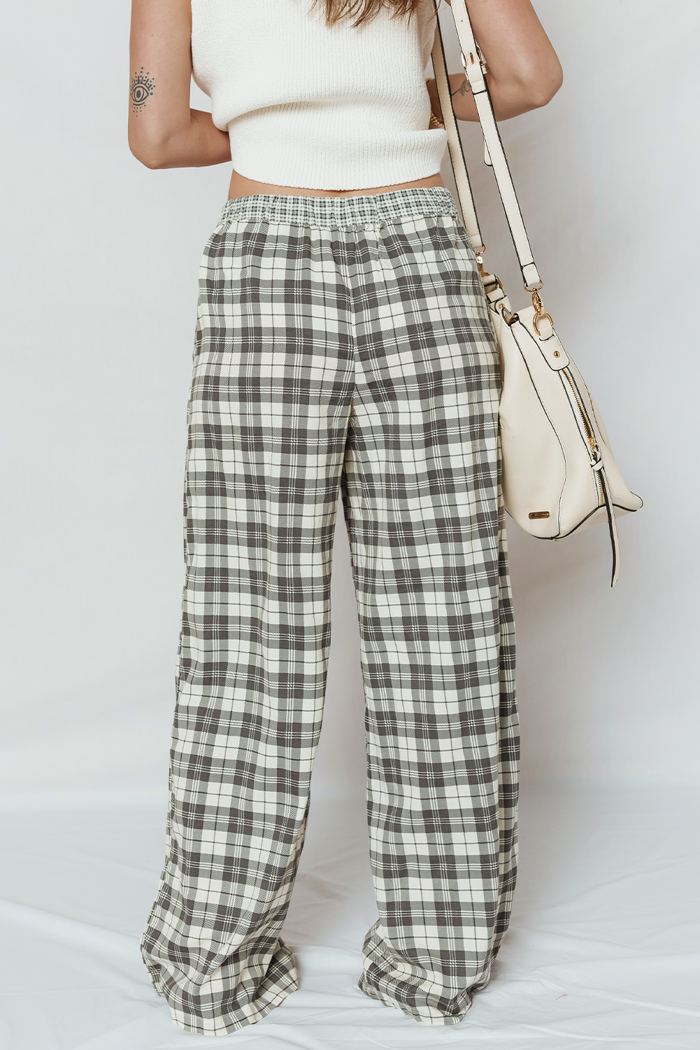 Gray Plaid Wide Leg Casual Pants Pants f5d6a52667ec4eea