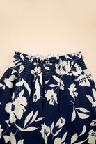 Blue Floral Smocked Frill Waist Wide Leg Pants Pants f6215adfdf68d2f0