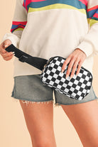 White Checkered Print Buckle Wide Belt Crossbody Bag Crossbody Bags f62c6c8f0c4b1181