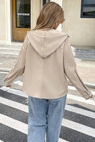 Beige Solid Color Textured Patchwork Flap Pocket Shacket Jackets f6448968f93ee71d