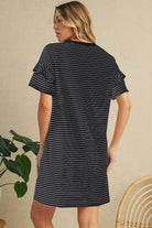 Green Stripe Ruffle Short Sleeve T Shirt Mini Dress Short Dresses f64fe1d84882ce58