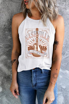 White NASHVILLE MUSIC CITY Guitar Graphic Tank Top Graphic Tees f650cdf29e49040a