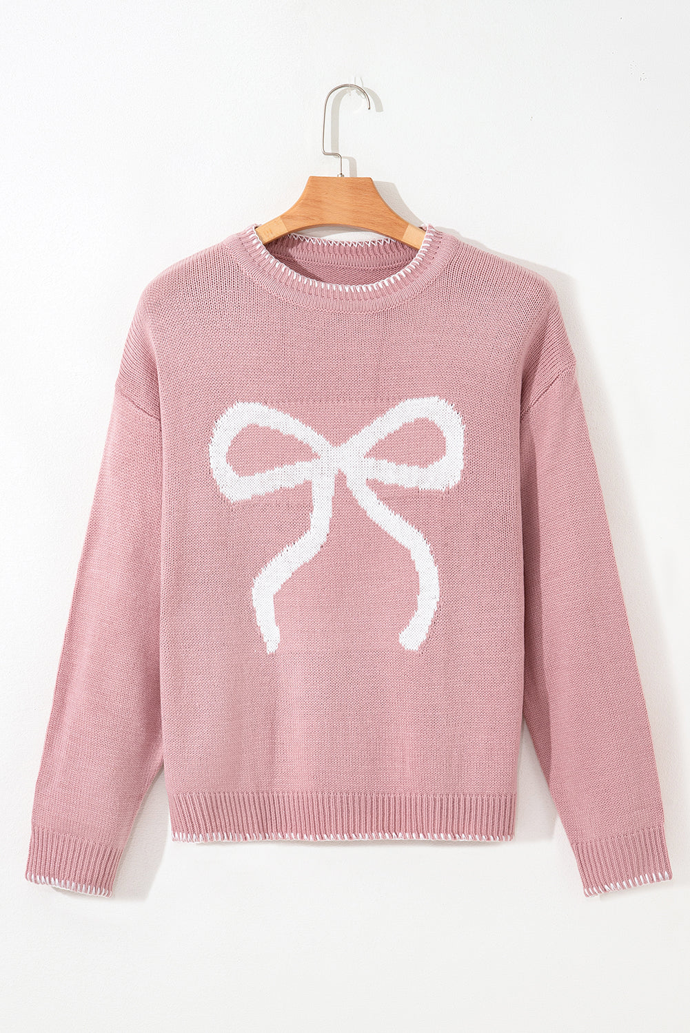 White Sweet Bow Long Sleeve Knit Sweater Sweaters f6584e1fe4f732f9