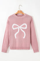White Sweet Bow Long Sleeve Knit Sweater Sweaters f6584e1fe4f732f9