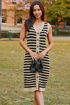 Parchment Buttoned Front Pencil Midi Sleeveless Sweater Dress Sweater Dresses f6704a21b1a5823d