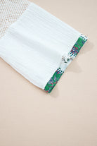 White Plant Mesh Patched Color Block Half Button Blouse Long Sleeve Tops f6d69c8bdaba8071