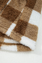 Brown Checkered Sherpa Loose Knit Cardigan with Pockets Cardigans f6f05aeeb6cf802b