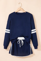 Sky Blue Varsity Stripe Detail Drop Shoulder Pullover Mini Skort Set Two Piece Shorts Sets f6f19cd647f38576