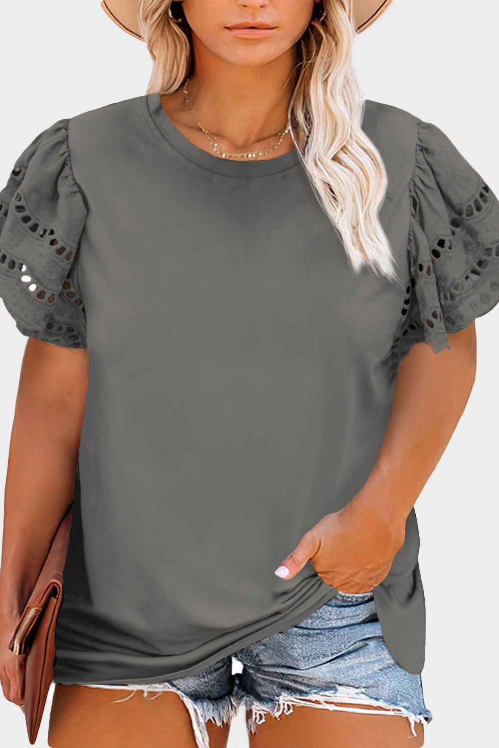 Gray Plus Size Flutter Sleeve Top Plus Size Tops f6f4702f991d18bd