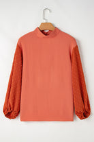 Russet Orange Swiss Dot Balloon Sleeve Patchwork Crinkle Blouse Blouses f71bfc3f6ef088ab
