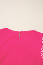 Strawberry Pink Floral Embroidered Flutter Sleeve Pleated Plus Size Blouse Plus Size Tops f7259b88807ef1e0