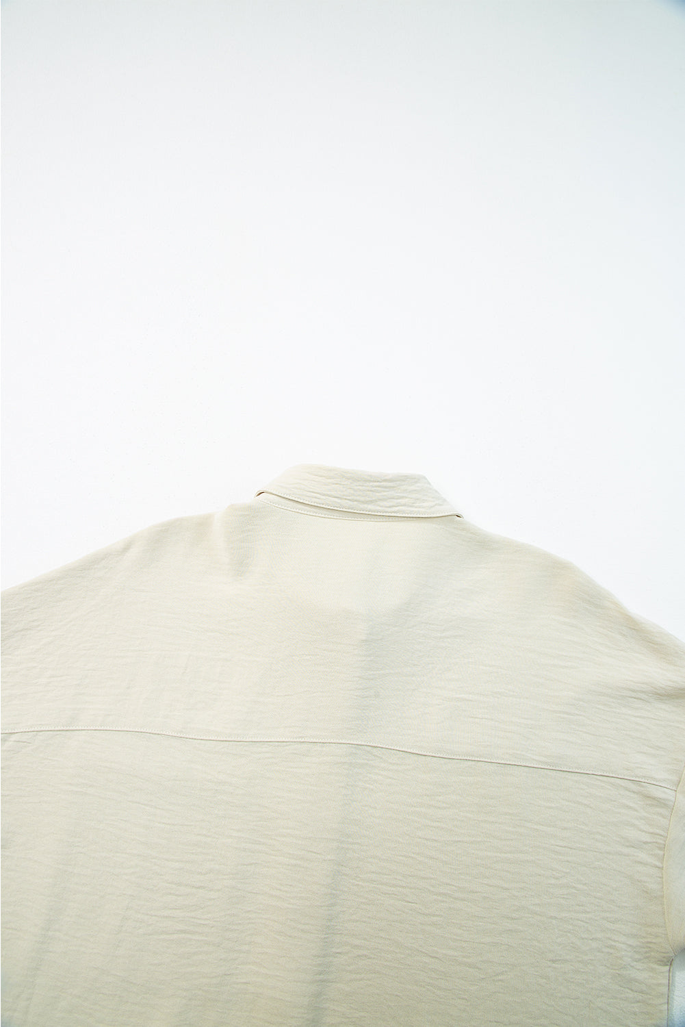 Beige Crinkle Pocket Half Sleeve Shirt Blouses f7993d1ae079ab21