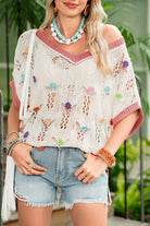 Delicacy Flowers Colorblock Edge Hollow Crochet Knit Top Knit Tops f7da78556279a3b4