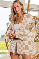 Orchid Petal Colorblock Checked Open Front Knitted Cardigan Cardigans f87e2d7b6d8caf5a