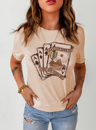 Khaki Western Poker Card Graphic T Shirt Graphic Tees f87fb5c43c482871