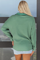 Grass Green Waffle Knit Vintage Patchwork Button Up Loose Shirt Blouses f8b5dff2efaf8130