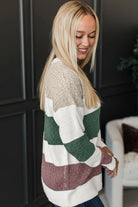 Green Mixed Texture Knit Striped Color Block Loose Sweater Sweaters f8bc7e7906fb2245