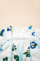 White Plus Size Floral Puff Sleeve Contrast Tie V Neck Flowy Dress Plus Size Dresses f8d4cdf73754478b