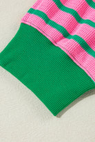 Pink Stripe Waffle Knit Crew Neck Plus Size Sweatshirt Plus Size Tops f8e9e6afaa79aaf6