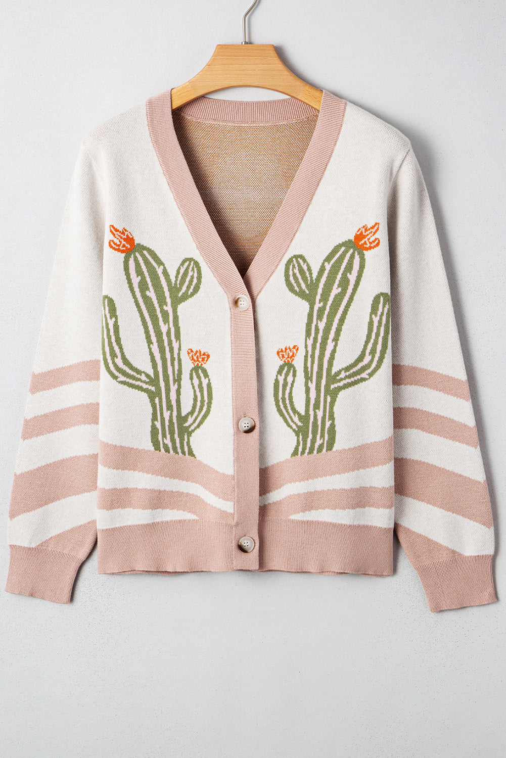 Apricot Cactus Pattern Button Front Knit Cardigan Cardigans f90653e48eedb33c