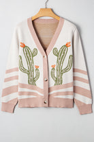 Apricot Cactus Pattern Button Front Knit Cardigan Cardigans f90653e48eedb33c