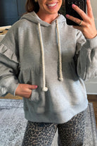 Gray Solid Ruffle Pocket Drawstring Long Sleeve Hoodie Sweatshirts & Hoodies f90dee52ded87e3a