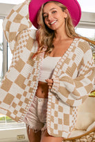 Orchid Petal Colorblock Checked Open Front Knitted Cardigan Cardigans f90f50efdc5fec23