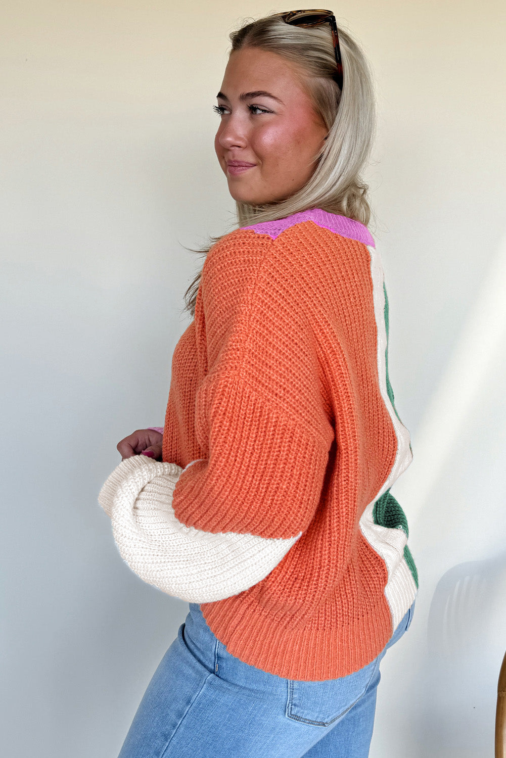 Desert Gold Colorblock Knit Drop Shoulder Loose Fit Sweater Sweaters f91e95721918067e