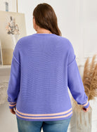 Wisteria Plus Size Striped Trim Drop Shoulder Knit Loose Sweater Plus Size Sweaters & Cardigans f923bb3745b0c6a9